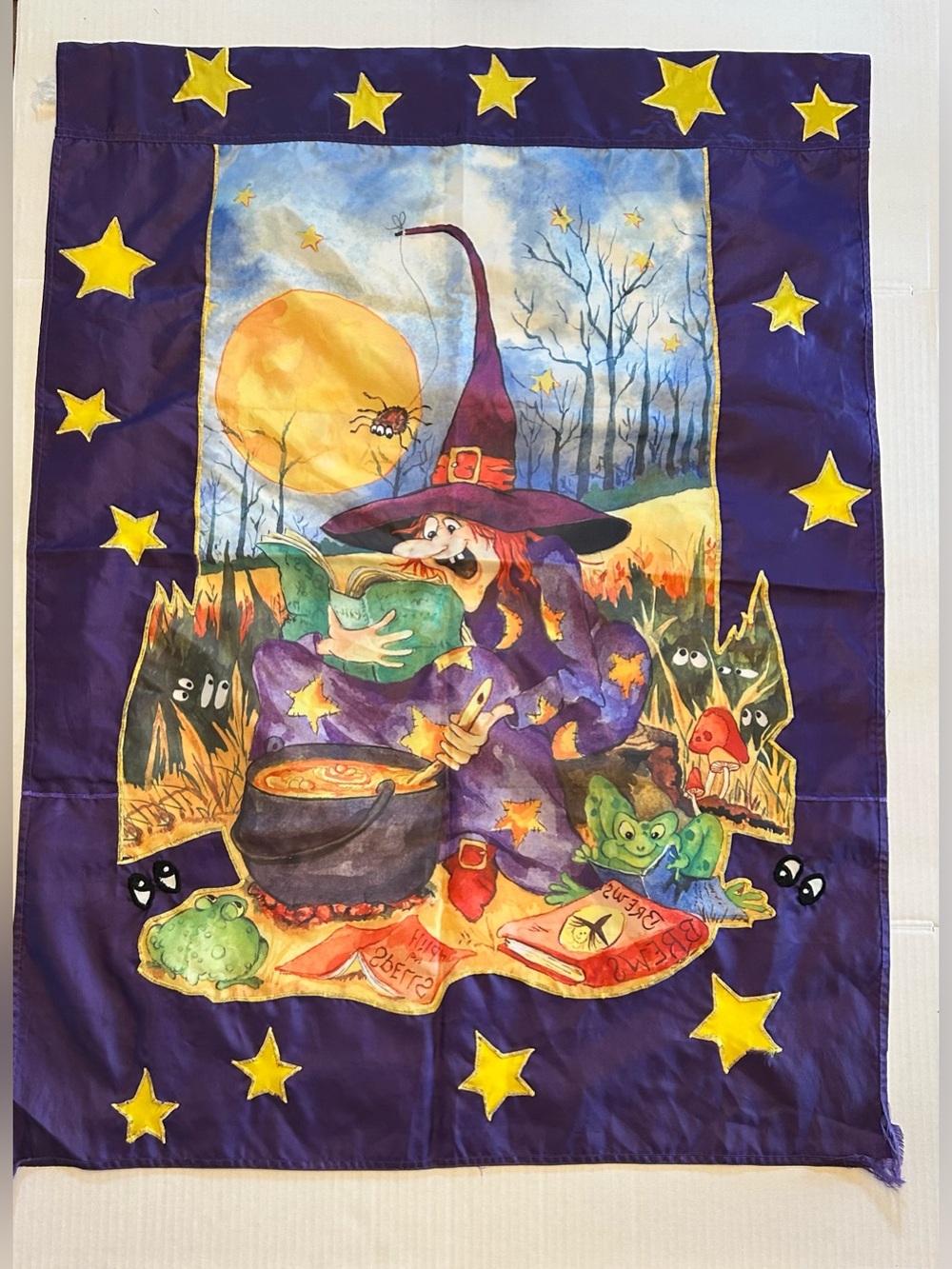 Vintage 90s Outdoor Halloween Flag Witch Purple Garden Flag 31x42 Wall Banner
